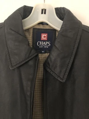 Chaps Mens Black Genuine Leather Long Sleeve Pockets Full-Zip Jacket Size Medium - Image 1 of 4
