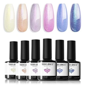 Modelones Smalto UV gel smalto UV 6 colori camaleonte glitter rosa blu giallo - Foto 1 di 1