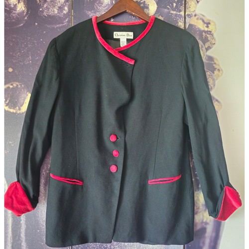 Giacca blazer Christian Dior misto lana bordo velluto bottoni davanti carriera taglia 18