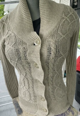 Gap LIGHT BROWN  SMALL Split-Hem Wool Alpaca Cable Knit Sweater Women’s Sz S - Image 1 of 4