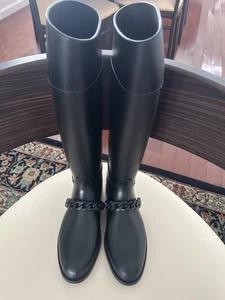 Botas de goma hasta la rodilla Givenchy negras con cadena para mujer talla FR 41 US9.5/10 - Imagen 1 de 9