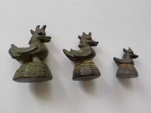 Set/3 Antique Burmese Bronze Mythical Duck Opium Weights - Picture 1 of 5