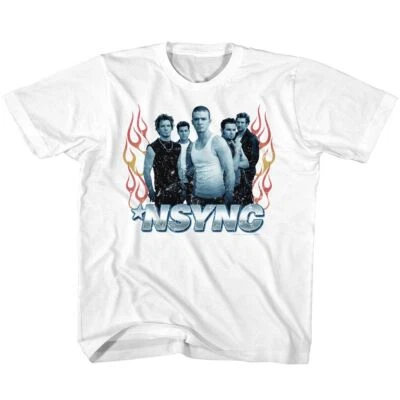 Camisa para niños NSYNC Banda Foto Llamas Blanca Música Pop Niño Banda Foto 1 de 3