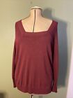 LANE BRYANT Sweater Wms 18-20 Burgundy Square Neck Ribbed Sides Med Weight