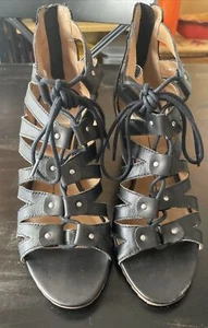 Dolce Vita Peep Toe-Gladiator Style wedge heel Sandal-Black Leather-Sz 9-VGC - Picture 1 of 18