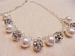 Vintage Sterling Silver Crystal Rhinestone with Pearl Accent Necklace - Picture 1 of 4