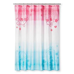 Cortina de ducha de tela Shopkins 72"" x 72"" rosa blanco azul 100 % poliéster 3+ nueva con etiquetas - Imagen 1 de 3