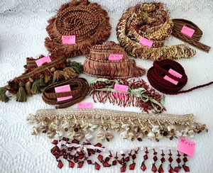 Grab Bag Sewing Fringe Gimp Trim Remnant Lot Of 10 Vtg 16+Yds Gold Brown Red - Picture 1 of 14