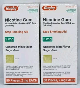 Rugby Nicotine Gum 2 mg 100 Count Uncoated Mint Sugar-Free New Exp. 12/2025 - Picture 1 of 3