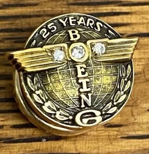 Boeing 25 Jahre 10K massiv Gold mit Diamant Mitarbeiter Service Pin - Bild 1 von 2