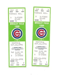 Chicago Cubs vs Montreal Expos Unused Baseball Tickets from 9/11/1990 - Picture 1 of 2