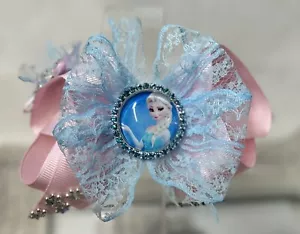 New Girls Elsa Hair bow Pink Blue Crystal Snowflake Frozen - Picture 1 of 5