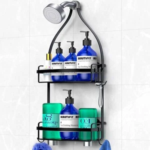 Over Shower Head Caddy Anti-Swing Hanging Shower Organizer for Shampoo Sponge - Picture 1 of 7