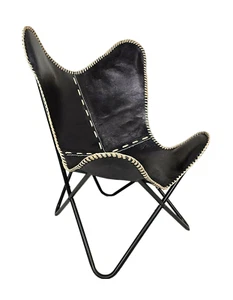 Silla De Mariposa Vintage De Cuero 100% Relax Para El Hogar Y Jardín - Imagen 1 de 7