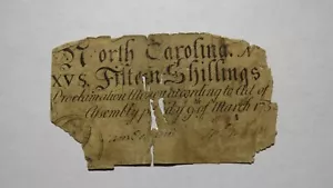1754 Fifteen Shillings North Carolina NC Colonial Currency Note Bill! RARE 15s! - Picture 1 of 2