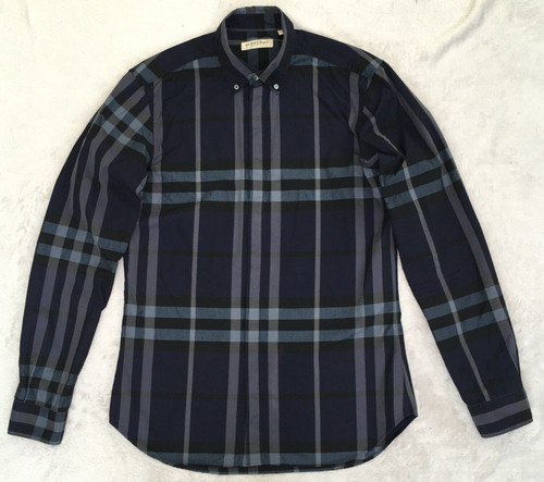 BURBERRY Camicia casual da uomo blu navy London Big Nova con bottoni a scacchi taglia M