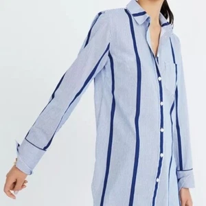 Madewell Striped Button-Down Tunic Shirt High Side Slits Sz XXS Long Shirt Cuffs - Picture 1 of 8