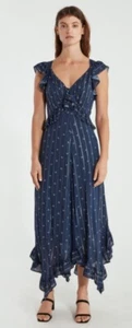 ICONS Objects of Devotion Women's The Day Ruffle Midi Dress size S Blue-Black - Picture 1 of 1