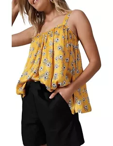 COUNTRY ROAD Yellow Ditsy Floral Swing Sleeveless Cami Top SIZE 10 blouse - Picture 1 of 7