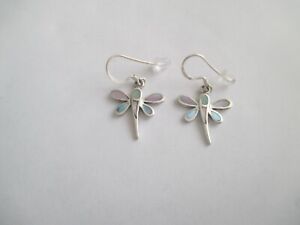 Dragonfly Earrings with Mother of Pearl..set in STERLING SILVER.Great Look..NEW