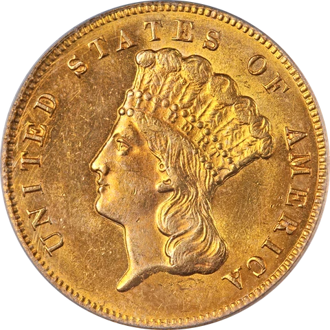 1874 Indian Princess Gold $3 PCGS MS63 Superb Eye Appeal Strong Strike Cover