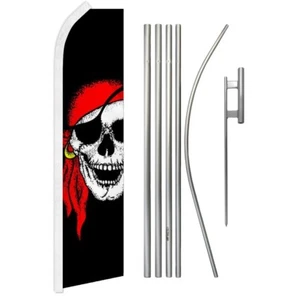 Piraten rot Bandana Jolly Roger Swooper Werbung Flagge & Stange Kit - Bild 1 von 9