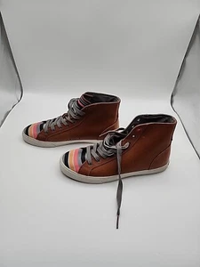 Leather Hightop Bucketfeet Brown Leather Rainbow Striped Tongue Size 10 - Picture 1 of 5