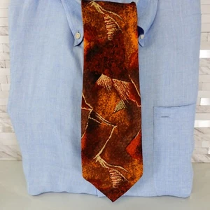 Neck Tie Men Brown Rustic Artist Silk Graphic Vivid Contemporary UNO GAUDE Japan - Picture 1 of 8