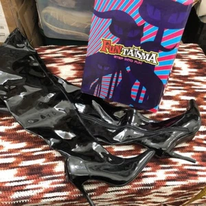 NEW Black Over Knee Thigh Boots Patent Leather Dominatrix Bondage Stiletto US 7 - Picture 1 of 8