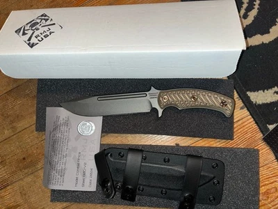 Cuchillo táctico RMJ Combat Africa 80CrV2 acabado tungsteno hiena marrón G10 Foto 1 de 4