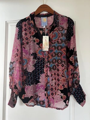 NWT $318 Johnny Was Yrene Burnout Blouse & tank Alvarado Velvet Silk Black  S - Image 1 of 4