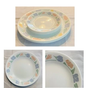 Piatti piatti VINTAGE Corelle AMICIZIA blu pesca stencil fiori 9 pezzi - Foto 1 di 6