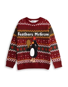 Wallace And Gromit Red Feathers Christmas Jumper Unisex - Picture 1 of 10