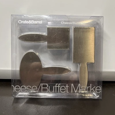 Crate and Barrel Six 6 marcadores de queijo ou charcutaria de aço inoxidável novos na caixa - Imagem 1 de 3