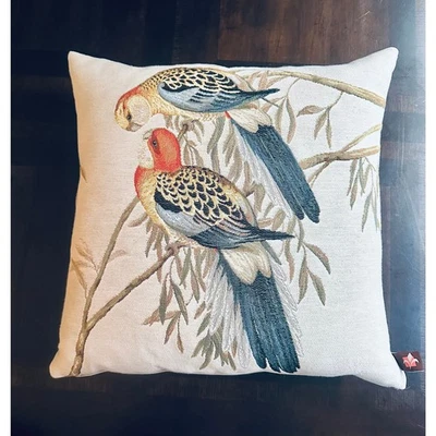 Art de Lys French Jacquard Tapestry Pillow w/ Parrots 19” sq Feather Insert - Image 1 of 2