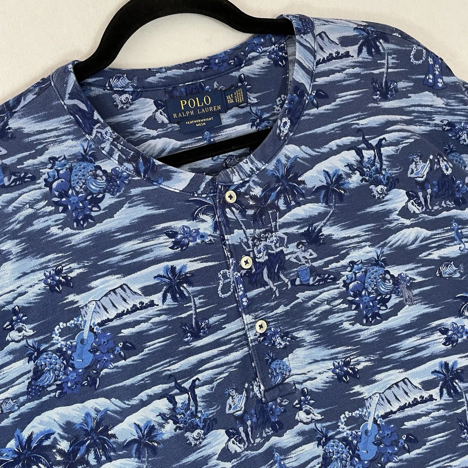 Polo Ralph Lauren Featherweight Mesh Henley Shirt Mens XLT Blue Hawaiian - Image 1 of 4