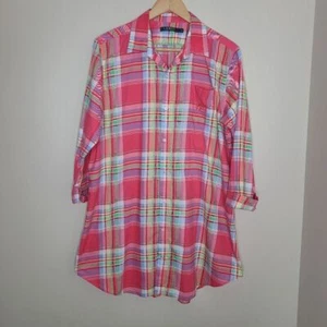 Lauren Ralph Lauren Pink Plaid Sleep Shirt Dress Large Cotton Collar Button Up - Picture 1 of 6