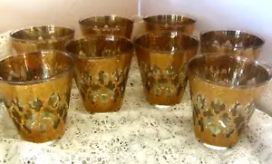 SET OF 8 STUNNING CULVER VALENCIA OLD FASHIONED GLASSES W/ 22K GOLD DESIGN - Picture 1 of 16