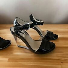 MICHAEL KORS Black Leather Ankle Strap Clear Acrylic Wedge Heels Size 10