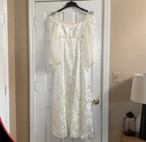 VTG Renaissance Faire Ivory Satin Brocade Wedding Dress Gown - Picture 1 of 15