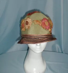Antique 1920 Hat Cloche Flapper Hat Blue Silk Unique Straw Flowers Trim - Picture 1 of 9
