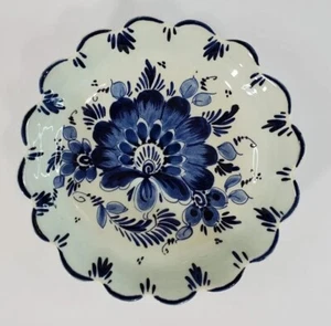 Delfts Blue Holland Handpainted Bowl Dish Floral Scalloped 5.5" Marked Numbered - Picture 1 of 3