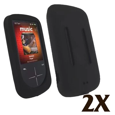 2X Black Silicone Skin for SanDisk Sansa Fuze Plus+ Case MP3 Fuse+ Cover Holder - Image 1 of 2