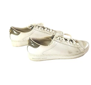 Michael Kors Jet Set 7M Shoes Women's White Gold Leather Running Sneakers - Picture 1 of 7