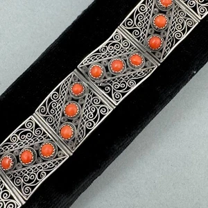 ANTIKES ITALIENISCHES ARMBAND 800 SILBER FILIGRAN ROTE KORALLE - Bild 1 von 9