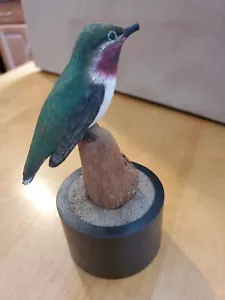 RARO Scolpito a mano ~ Rubino Gola Colibrì ~ TUTTO LEGNO di Vincent A Ciesielski - Foto 1 di 11