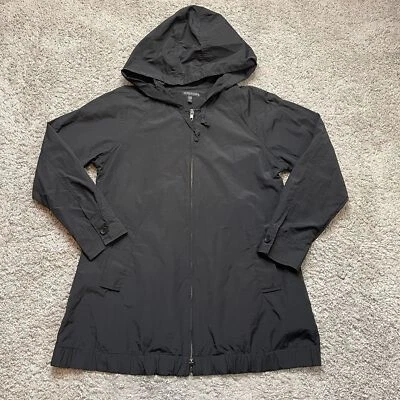 Chaqueta Eileen Fisher Negra Algodón Nylon Ligera Capucha Pequeña Foto 1 de 4