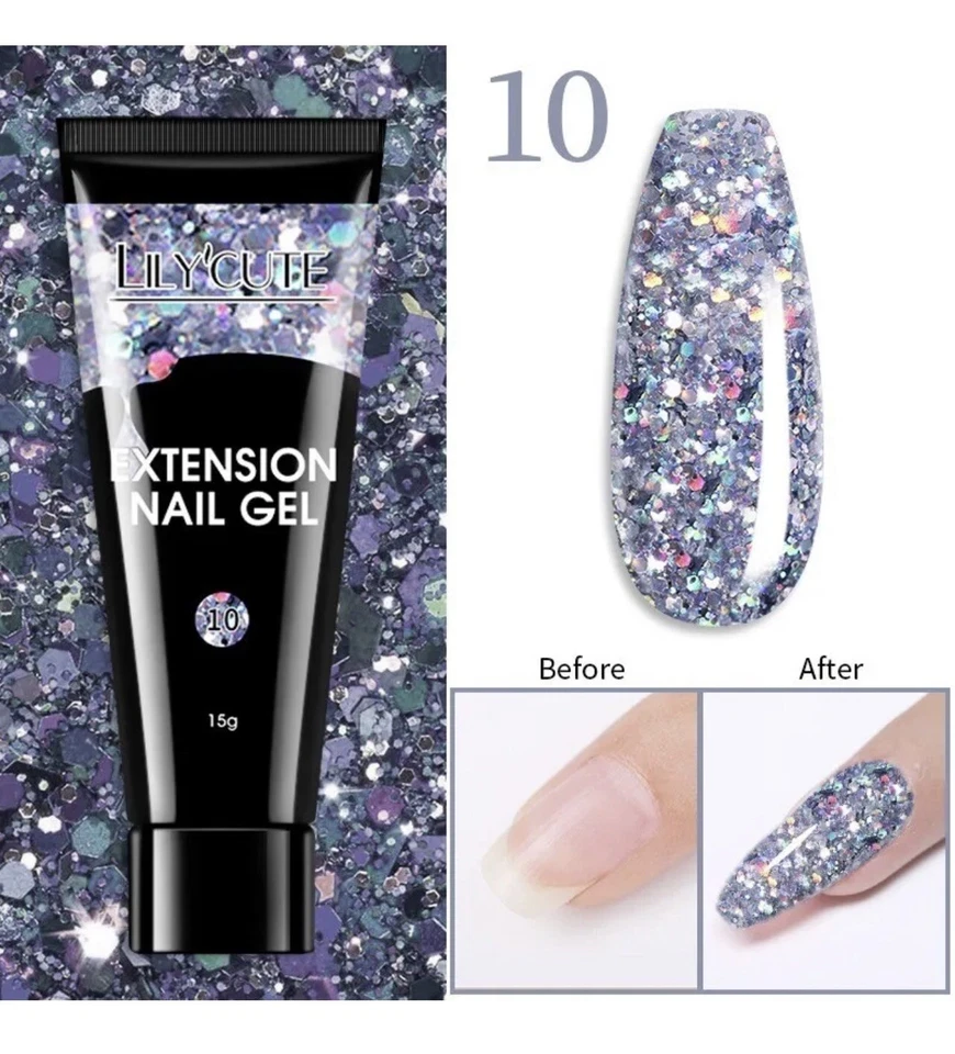 LILYCUTE Poly Builder Gel DIY Kit Jelly Crystal Nail Art Glue Quick Extension POLYGEL UK