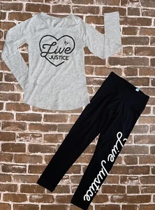 NWT JUSTICE GIRLS 8 OUTFIT LIVE JUSTICE GREY LONG SLEEVE T & LEGGINGS SET SHIRT - Picture 1 of 5