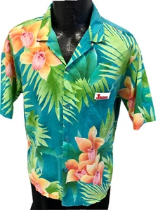 Vtg 80's JAMS World SURF Line Floral Hawaiian Surfer LOOP COLLAR Surfer Shirt L - Picture 1 of 8
